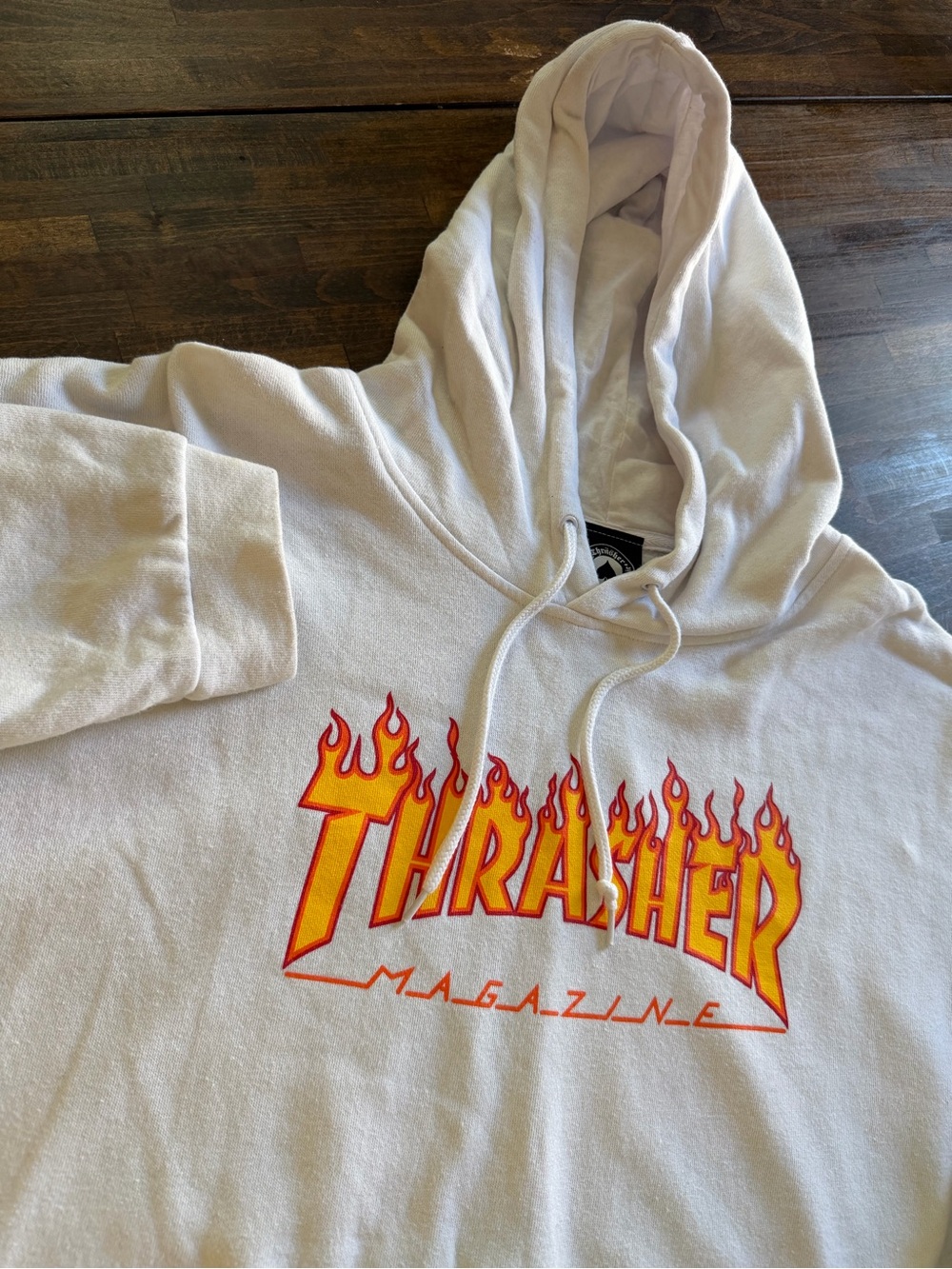 THRASHER Magazine Hoodie White Cropped Top Woman’s Size M Skateboard Flames Y2K*